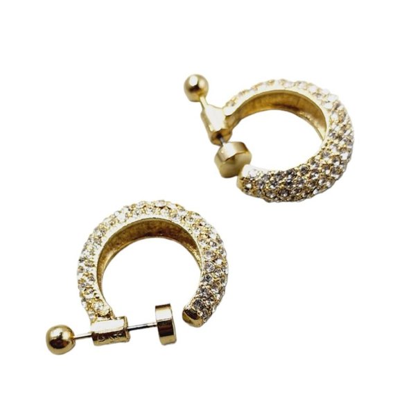 Vintage 80s Rhinestone Hoop With Plunger Closure Clip Earring (A3038) - Picture 2 of 4